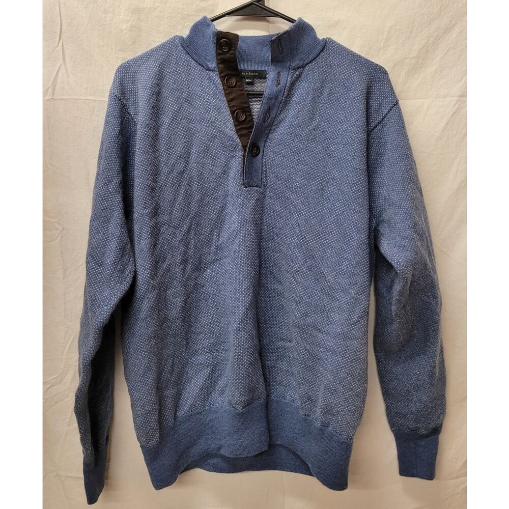Turtleson Sweater Men's 100% Merino Wool Blue Quarter Neck Sweater XL